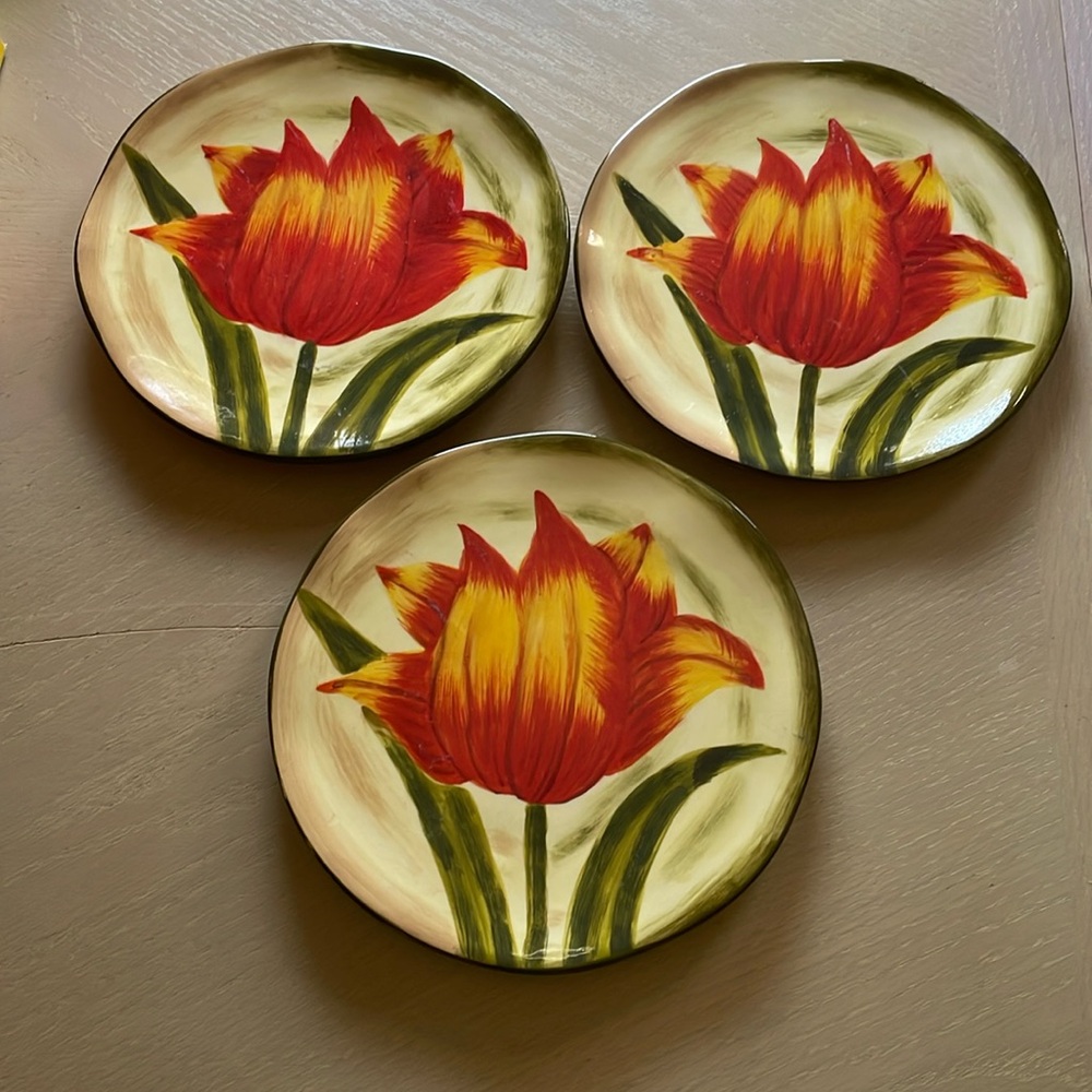 Rare Find-Vintage Bright Flower Luncheon Plates-Lot of 3- by Jay Import Company